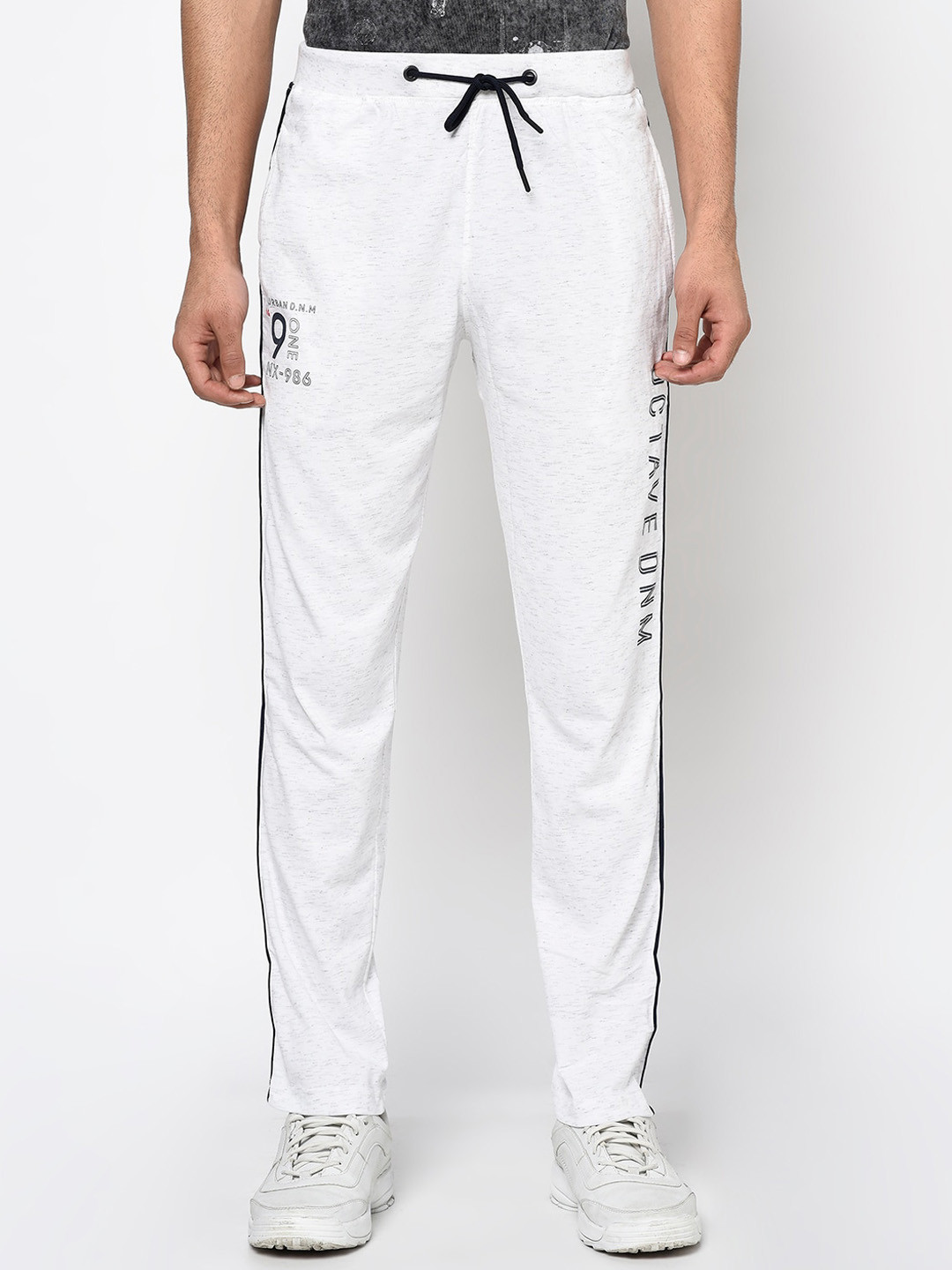 Octave Men White Solid Cotton Track Pants with Melange Effect