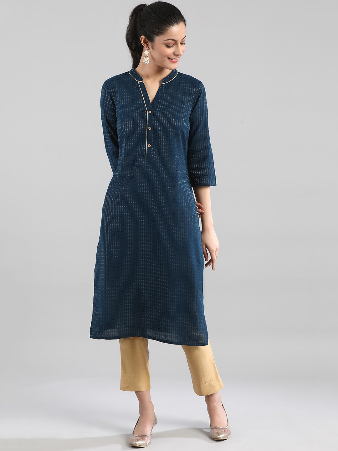 AURELIA Women Navy Blue Printed Kurta