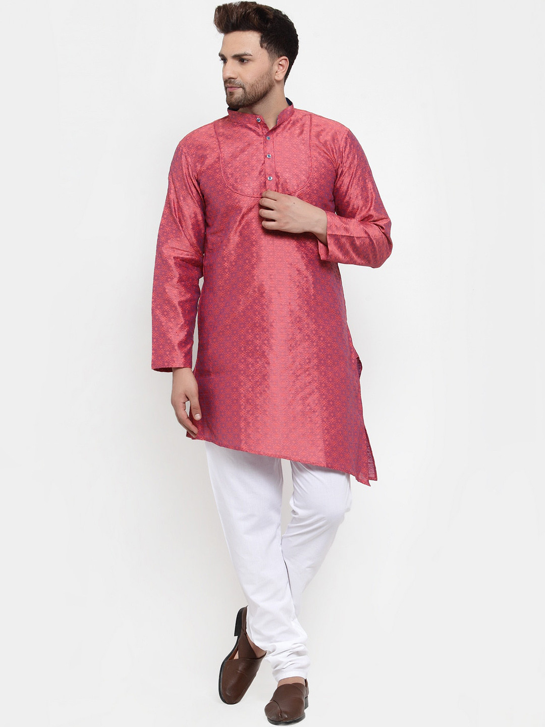 KLOTTHE Men Magenta Thread Work Kurta