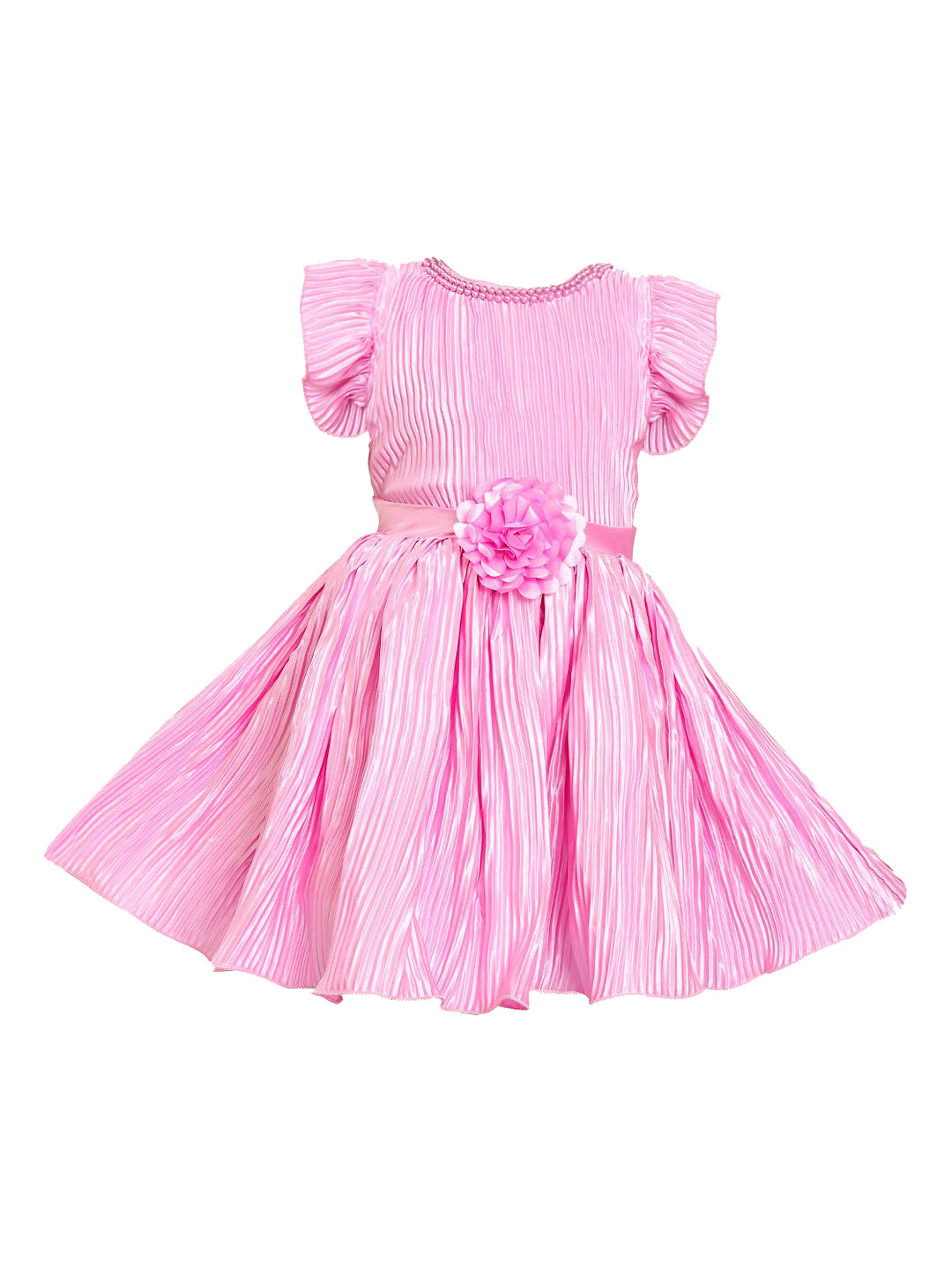 Wish Karo Girls Pink Self Design Fit and Flare Dress
