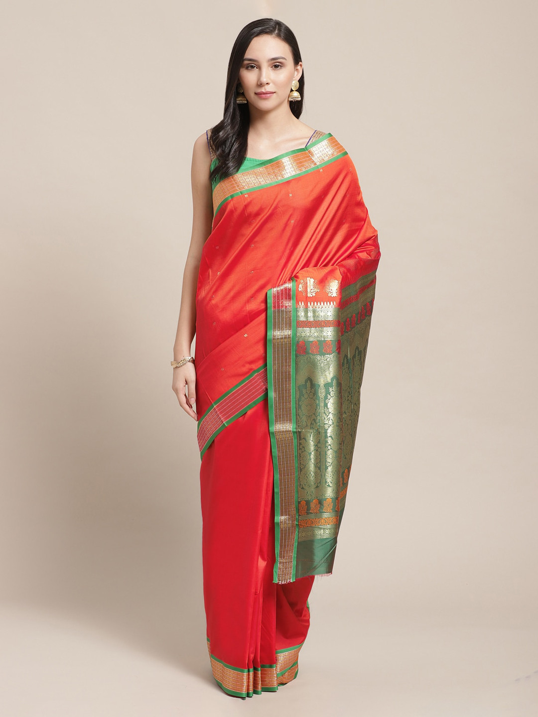 Chhabra 555 Red Art Silk Solid Narayan Peth Saree