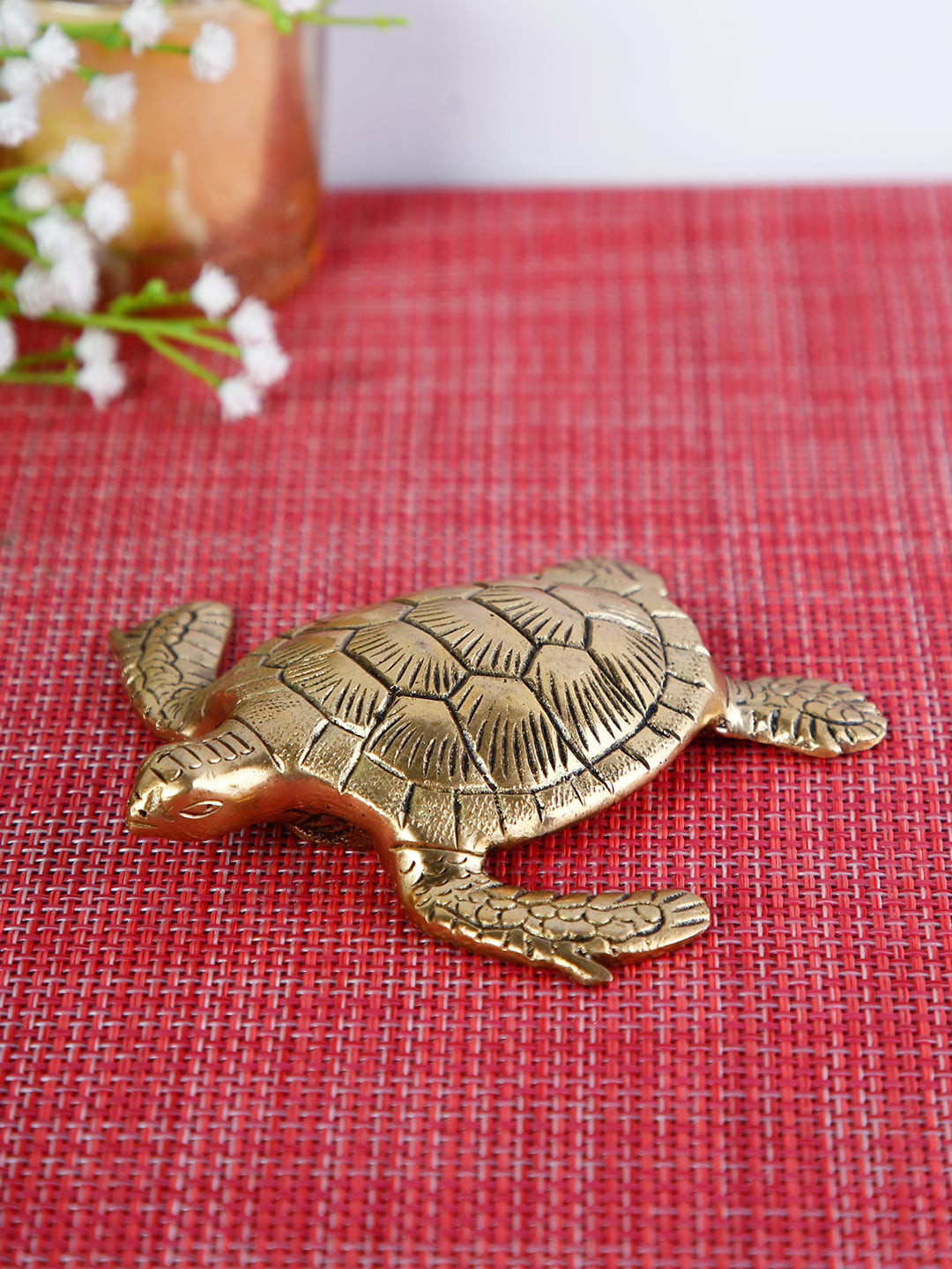 CraftVatika Tortoise for Good Luck Gold Brass Metallic Home Office Tiny Showpiece - 1 Inches