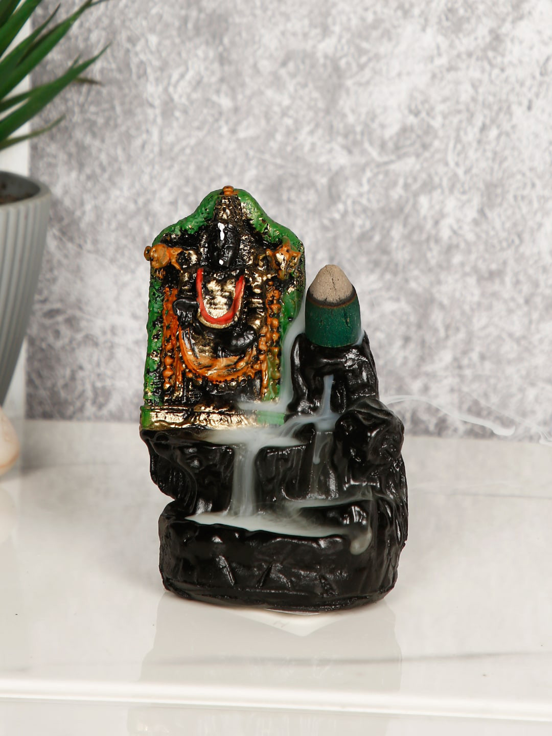 CraftVatika Sri Venkateswara Swami Tirupati Balaji Black Polyresin Matte Living Room Fountain Small Showpiece - 4.5 Inches