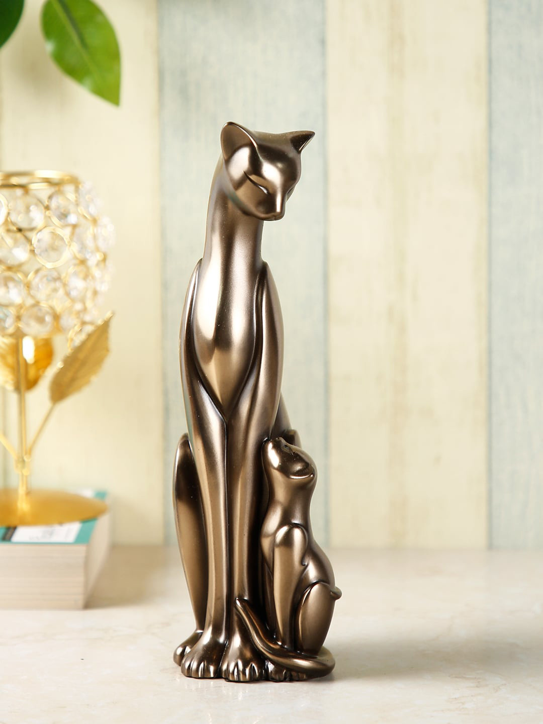 CraftVatika Gold-Toned Feng Shui Cat Showpiece