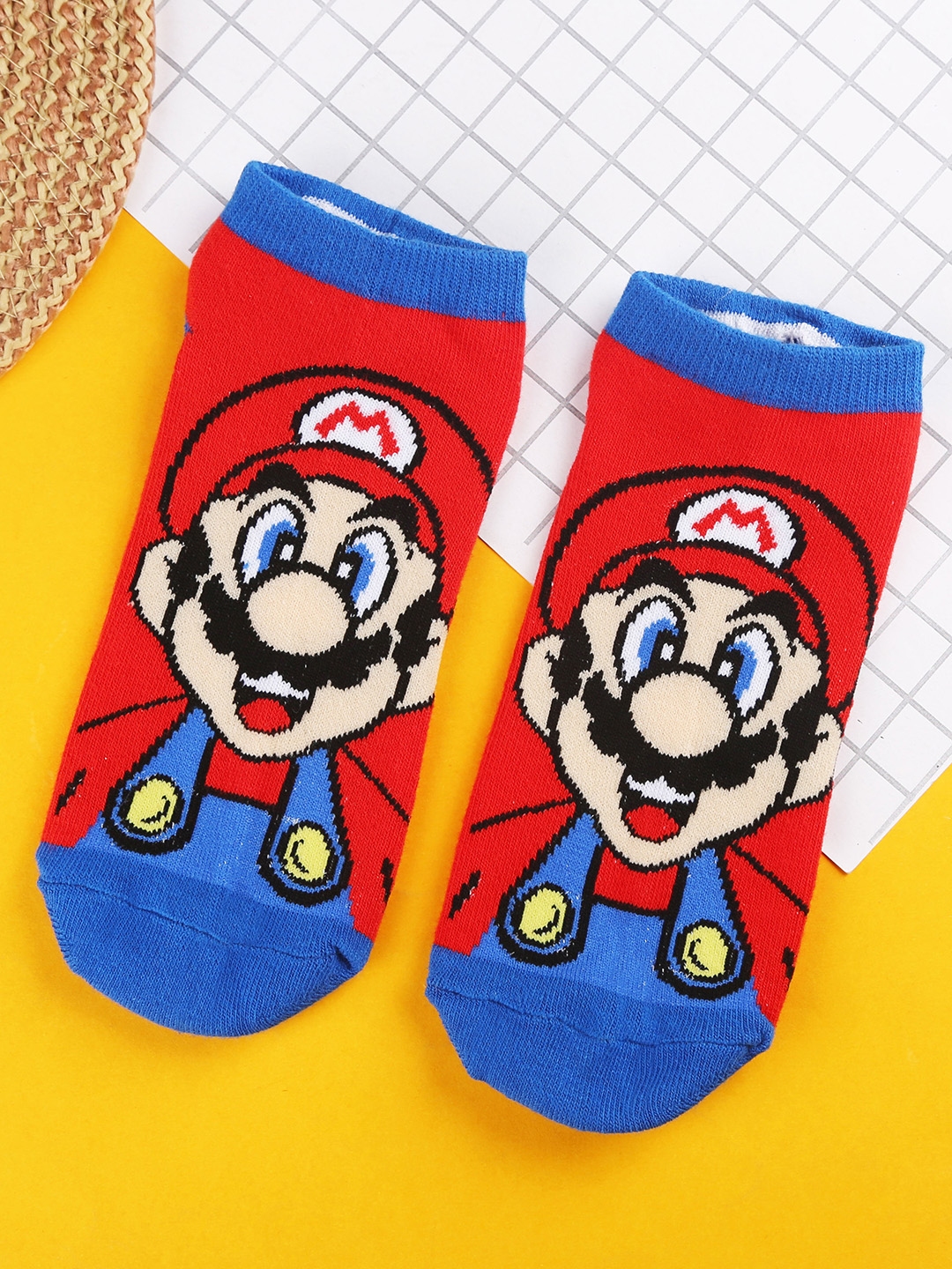 Bigsmall Unisex Red Blue Super Mario Patterned Ankle Length Socks