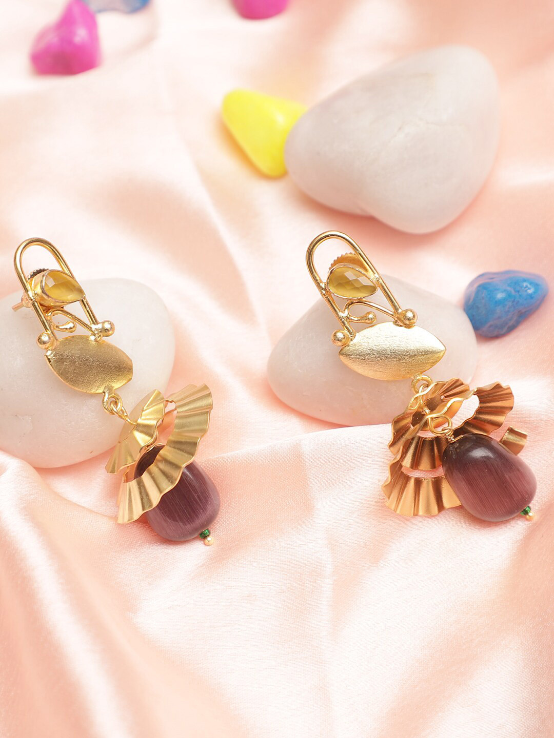 XAGO Purple & Gold Contemporary Drop Earrings