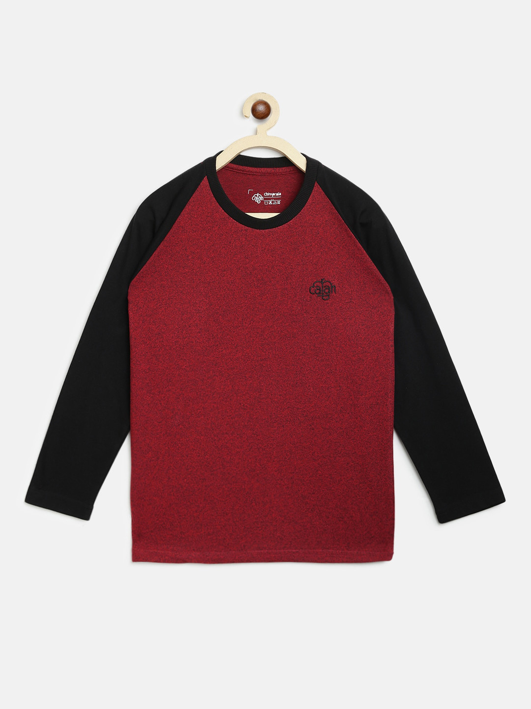 CHIMPRALA Boys Maroon & Black Colourblocked Round Neck  Sports T-shirt