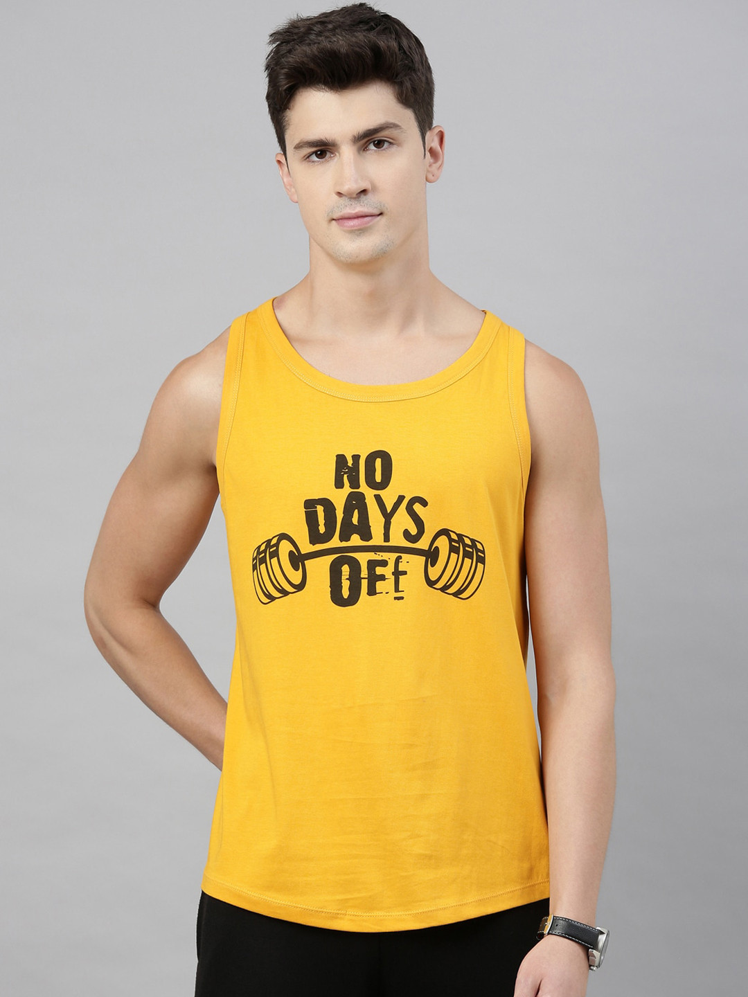 Bushirt Men Mustard No Day Off Printed Round Neck Pure Cotton T-shirt