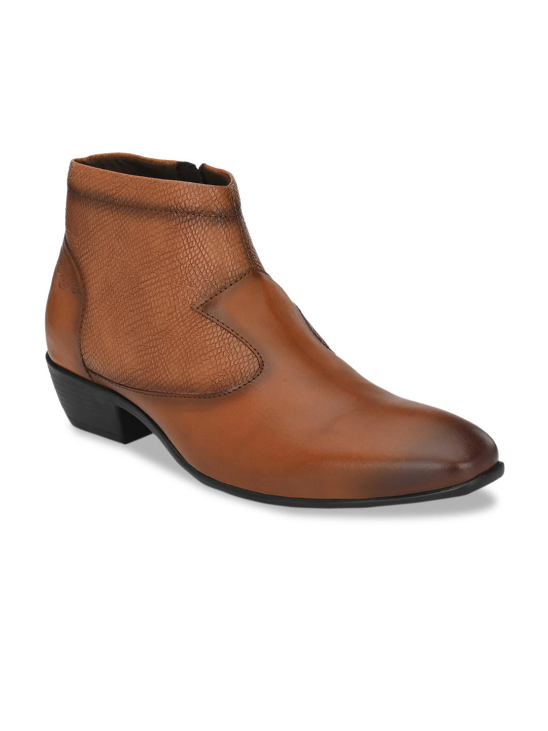 Delize Men Tan Brown Textured Flat Boots