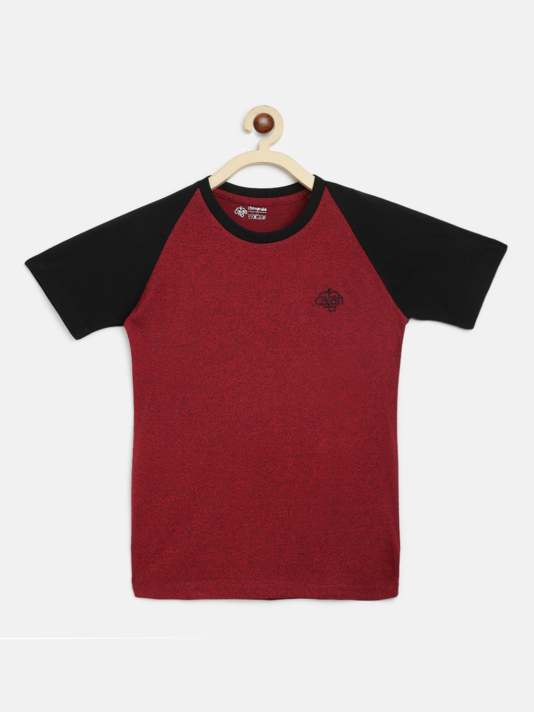 CHIMPRALA Boys Red Colourblocked Round Neck Sports T-shirt