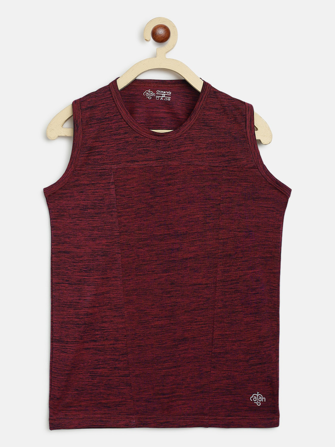CHIMPRALA Boys Maroon Self Design Round Neck Sleeveless Vest Sports T-shirt