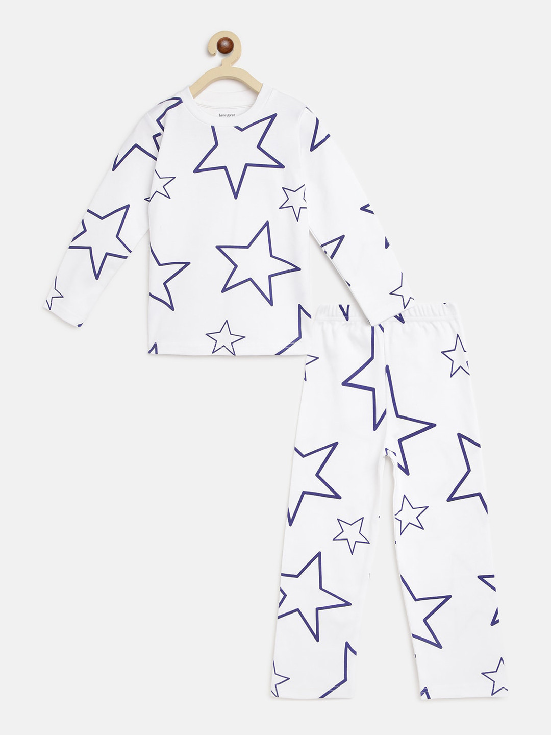 berrytree Unisex Kids White & Purple Printed  Night suit