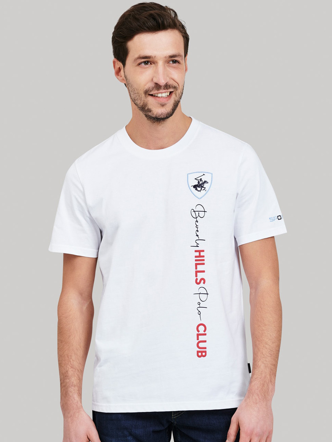 Beverly Hills Polo Club Men White & Red Brand Logo Printed T-shirt