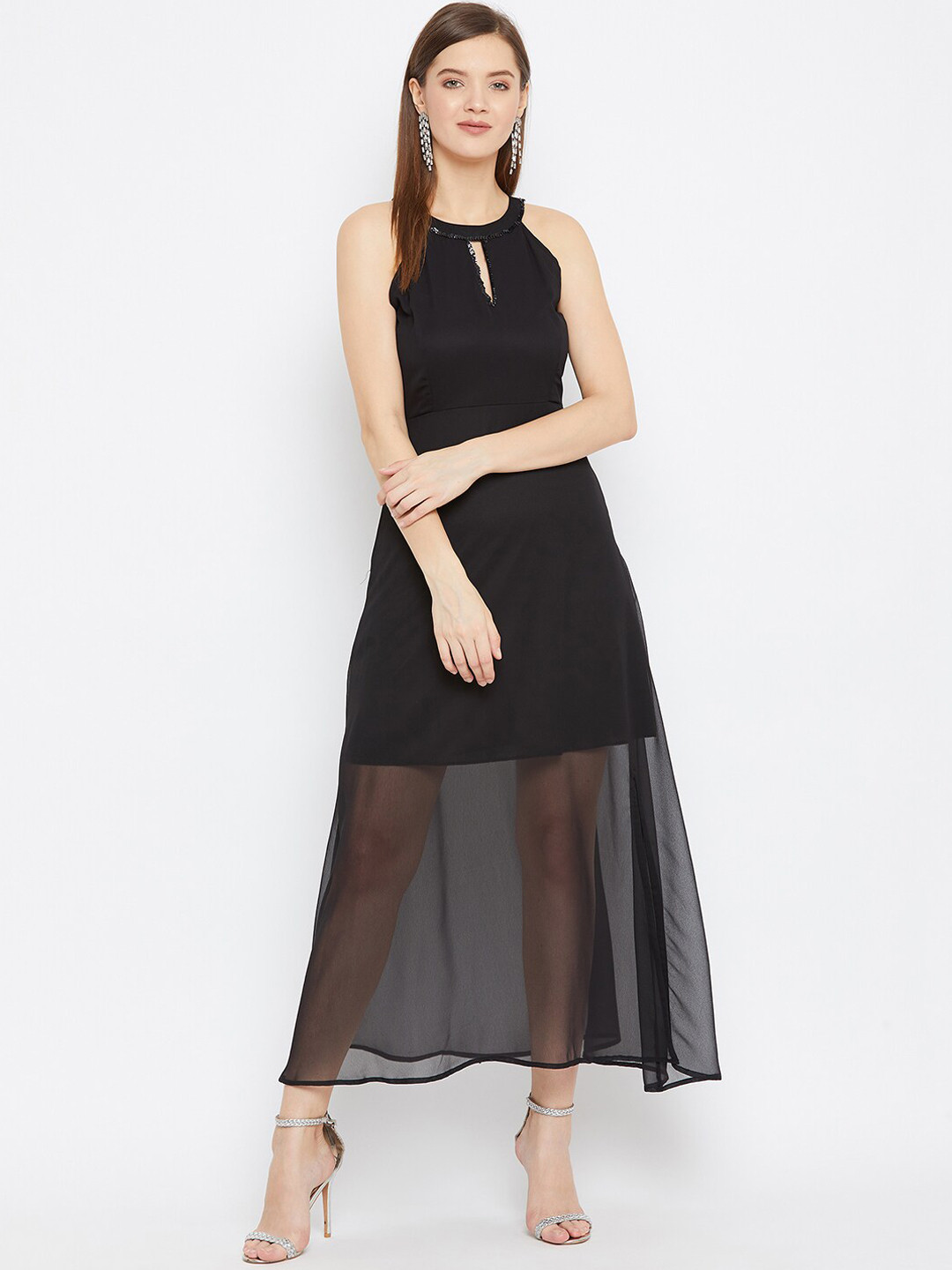 Color Cocktail Women Black Solid Maxi Dress