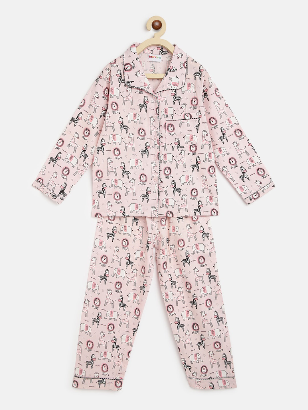 berrytree Unisex Kids Pink & White Printed Shirt with Pyjamas