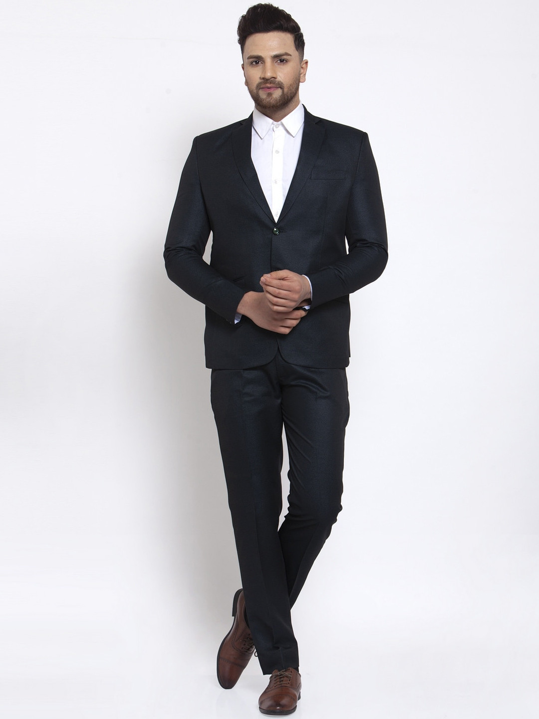 Wintage Men Navy Blue Solid Single-Breasted Formal Suit