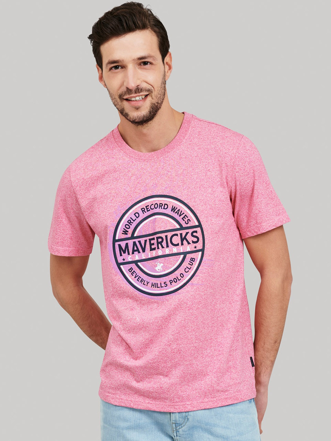 Beverly Hills Polo Club Men Pink Self Design Round Neck T-shirt