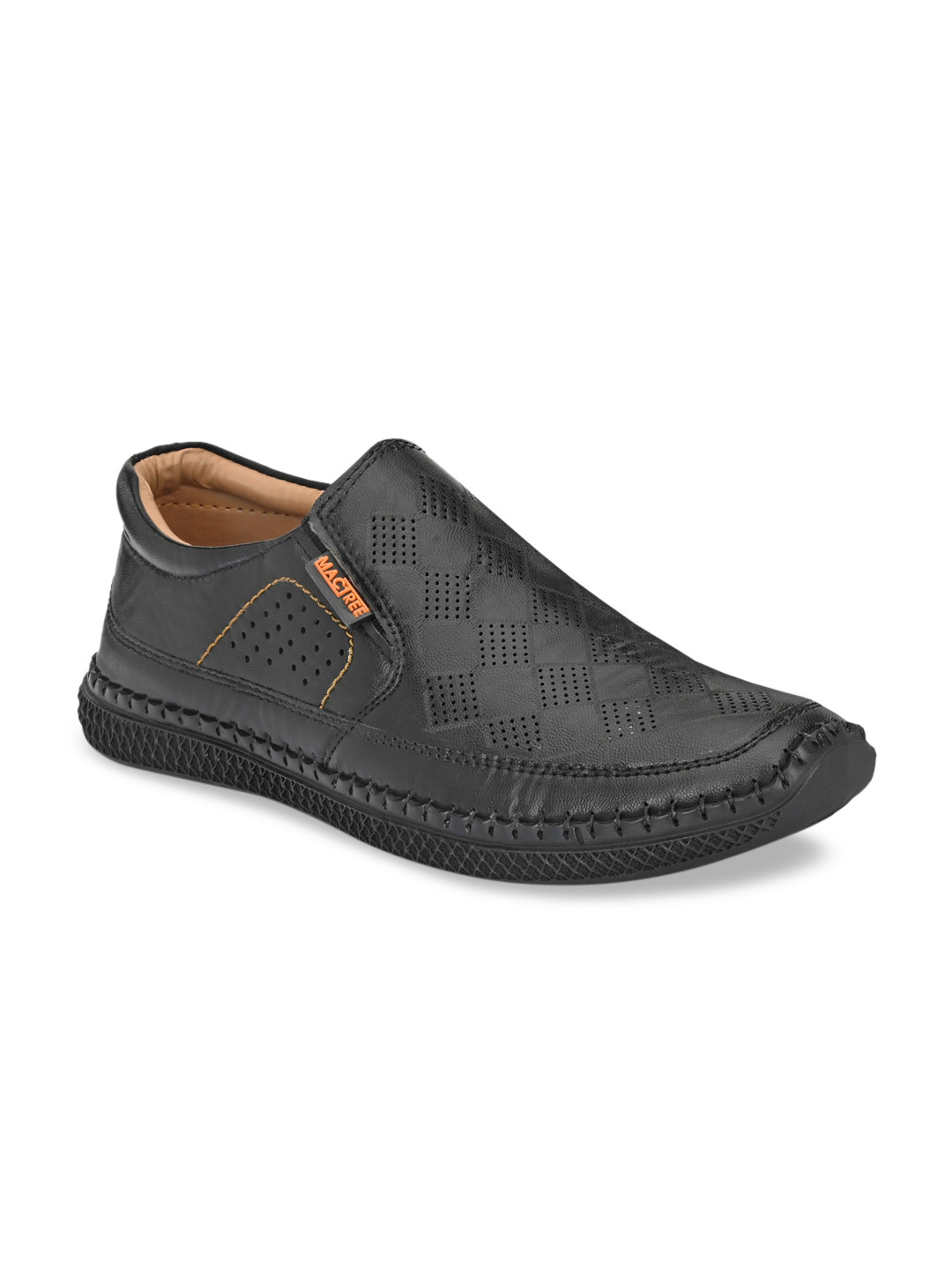 Mactree Men Black Perforated Slip-Ons