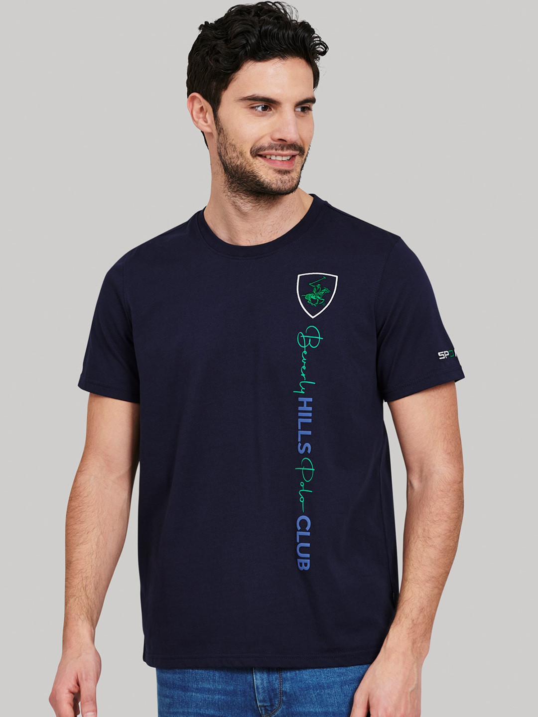 Beverly Hills Polo Club Men Navy Blue Brand Logo Printed Round Neck T-shirt
