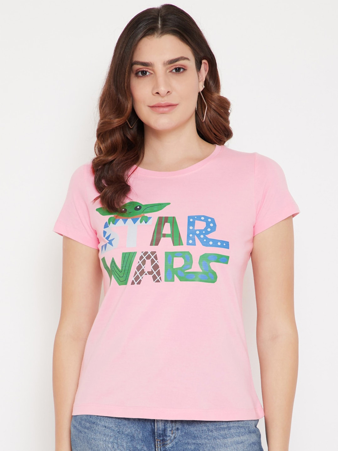 Star Wars by Wear Your Mind Women Pink Printed Round Neck Cotton Pure Cotton T-shirt