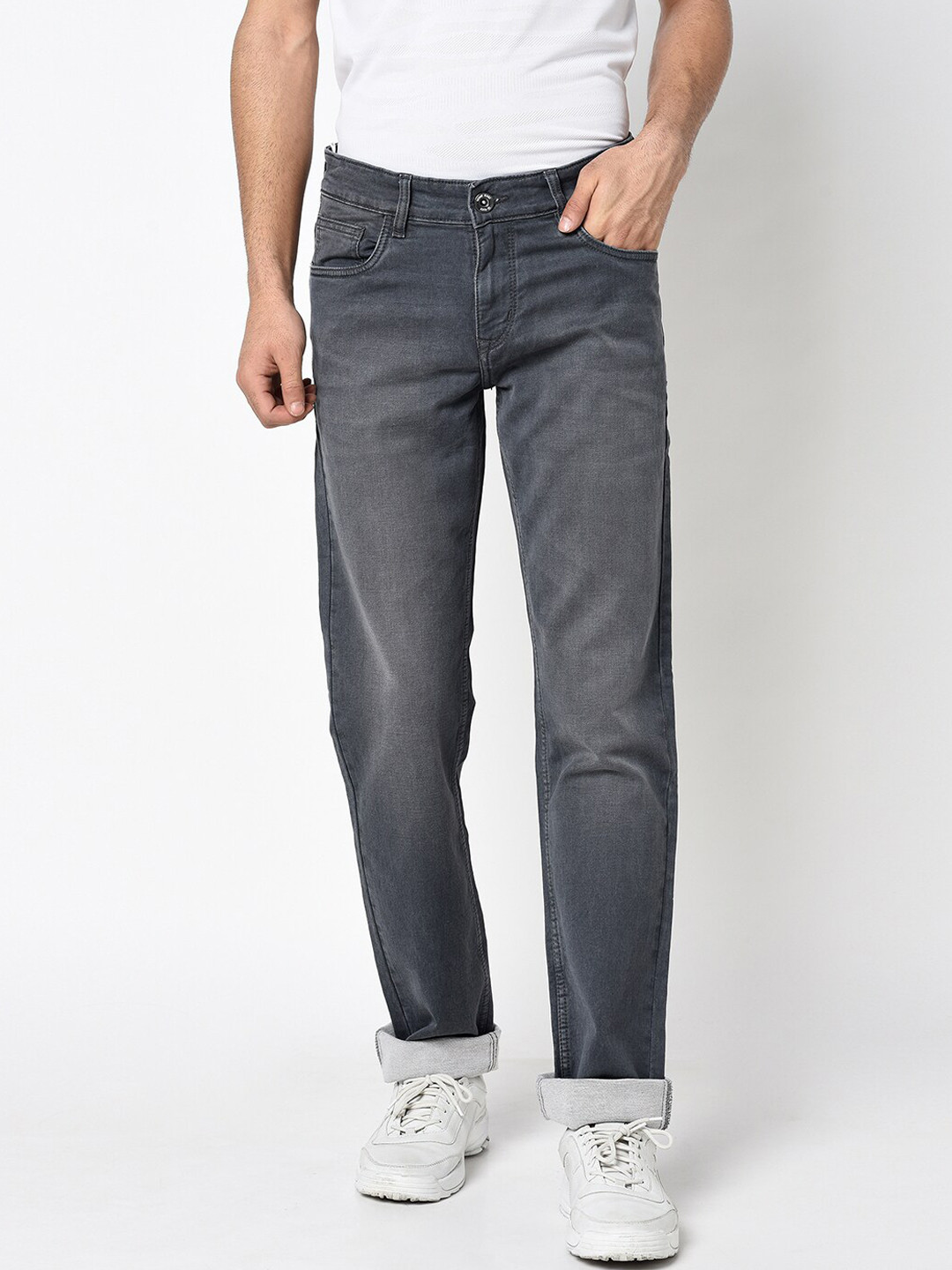 Octave Men Grey Regular Fit Mid-Rise Clean Look Jeans