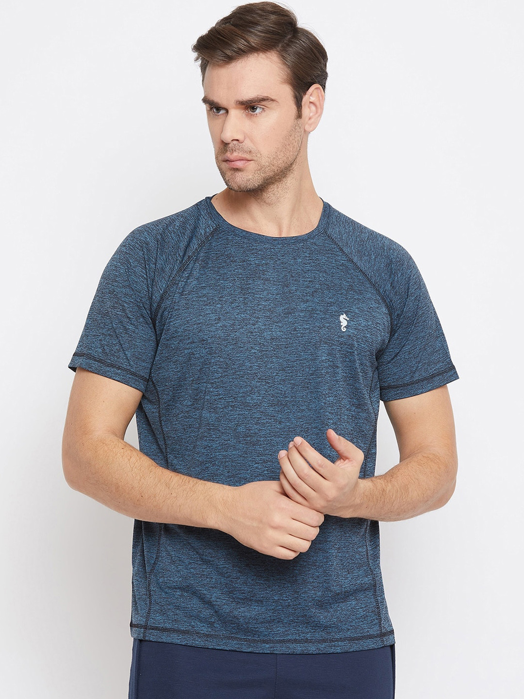 EPPE Men Blue Solid Round Neck T-shirt