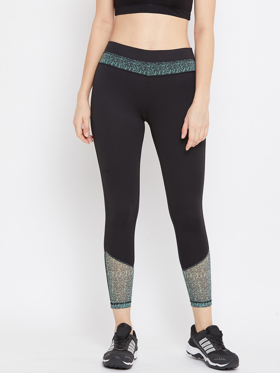 JUMP USA Women Black & Grey Solid e-Dry Technology Active Wear Tights