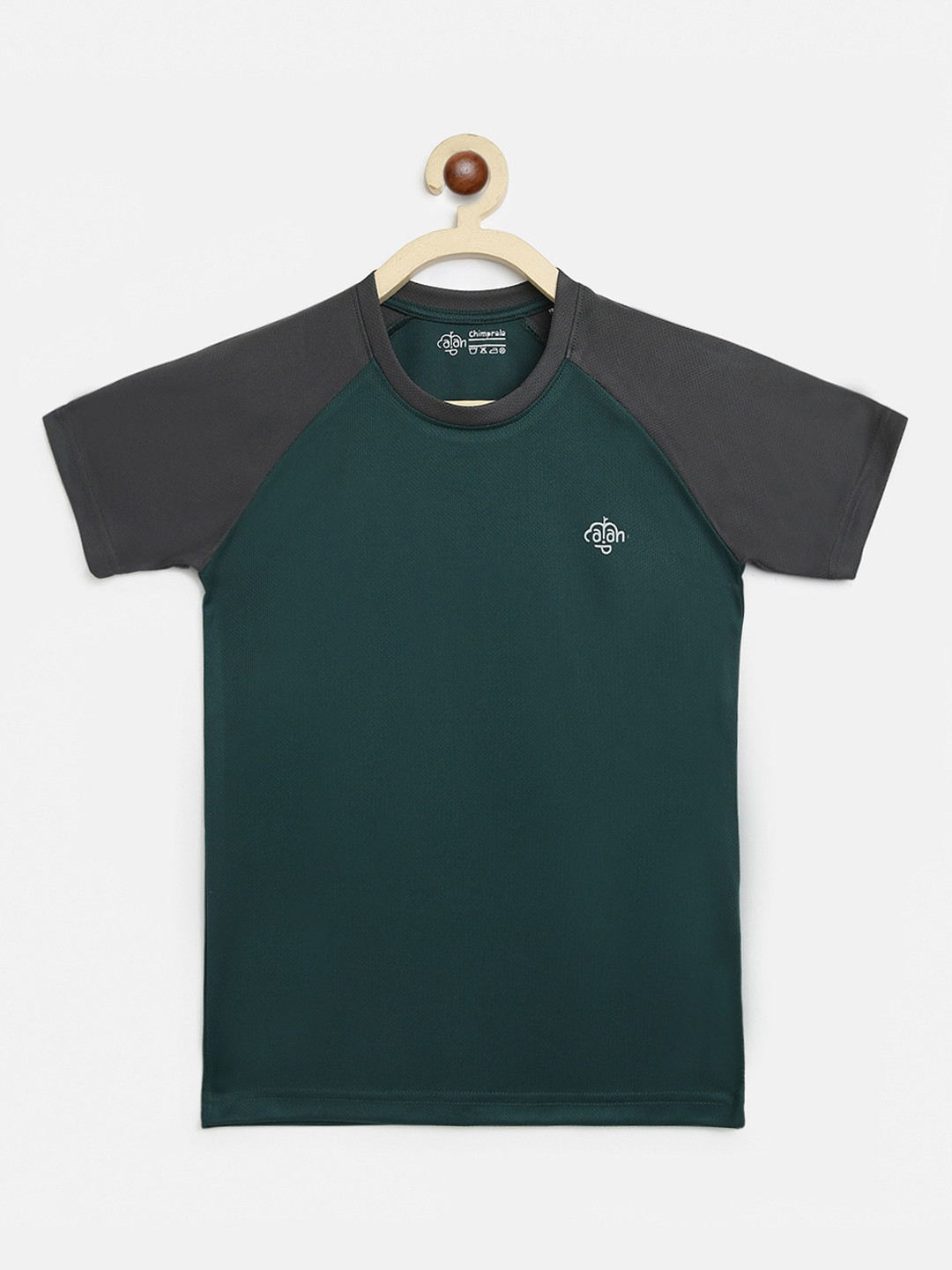 CHIMPRALA Boys Green Colourblocked Round Neck Sports T-shirt