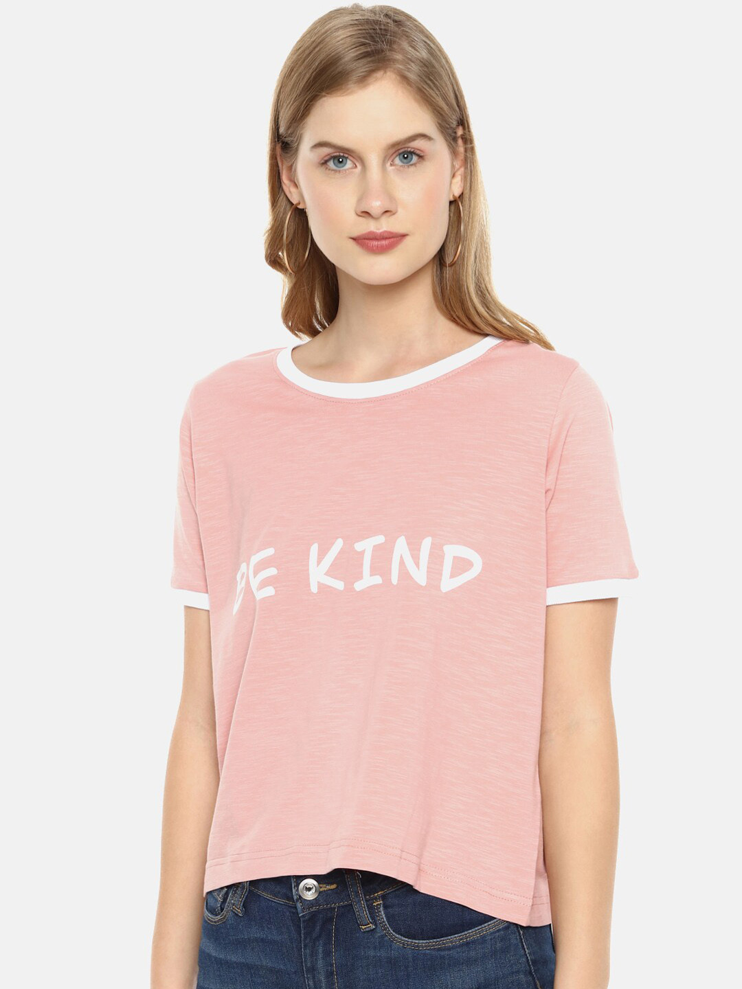 Campus Sutra Pink Printed Pure Cotton Regular Top