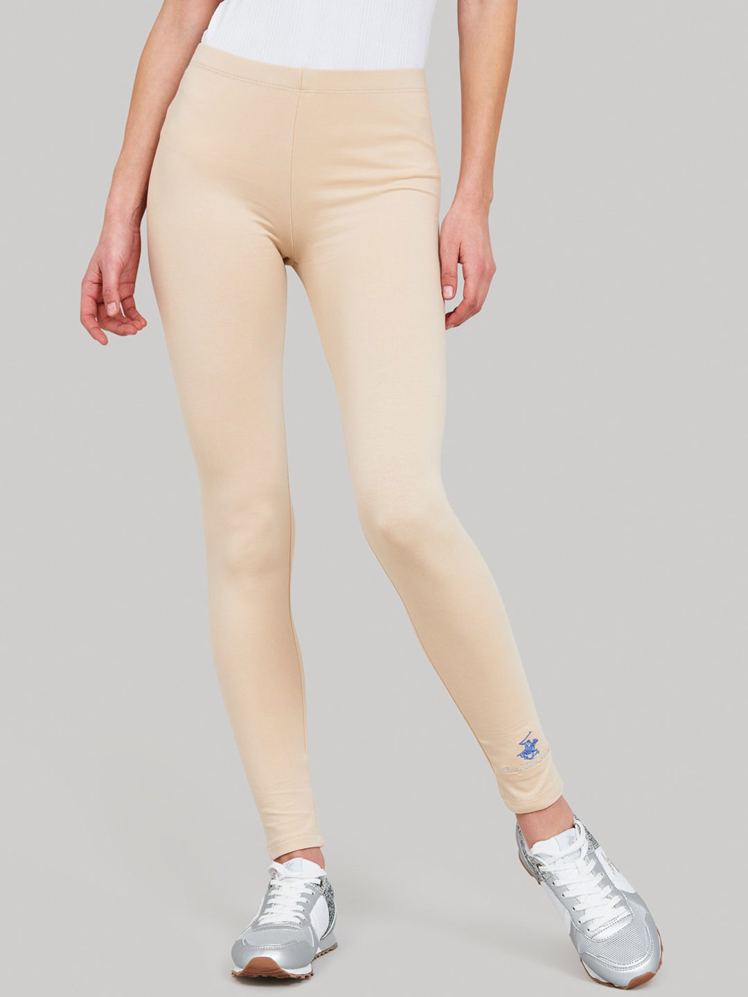 Beverly Hills Polo Club Women Beige Solid Ankle Length Leggings