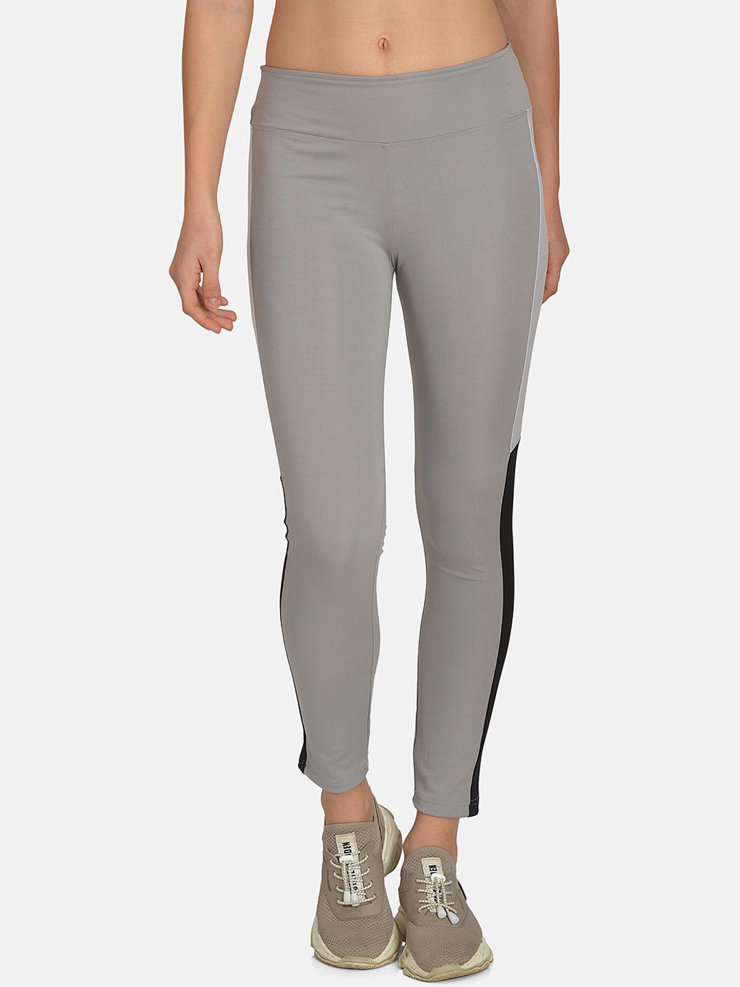 mod & shy Women Grey Solid Slim-Fit Training Tights