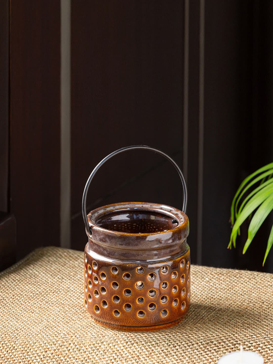 ExclusiveLane Brown Handcrafted Ceramic Table Tea-Light Candle Holder
