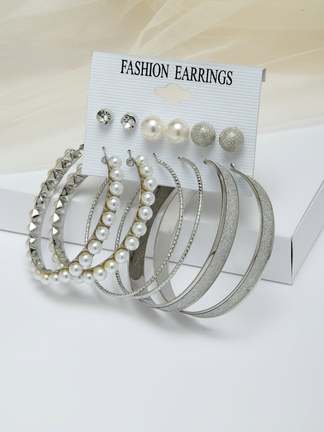 Shining Diva Fashion Combo Set of 6 Silver Plated Hoop  Stud Earrings
