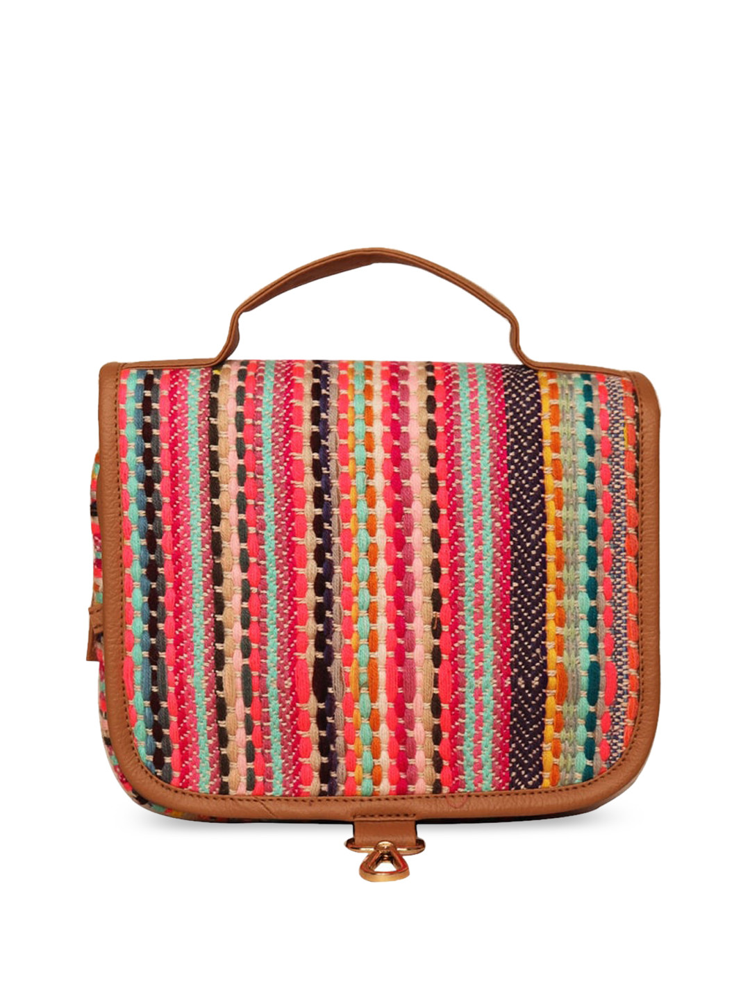 ASTRID Women Multi-Coloured Striped Makeup/Travel Organizer Box Pouch