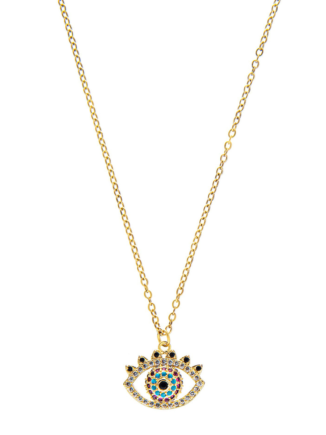 Moon Dust Blue & White 22K Gold-Plated CZ-Studded Evil Eye Pendant With Chain