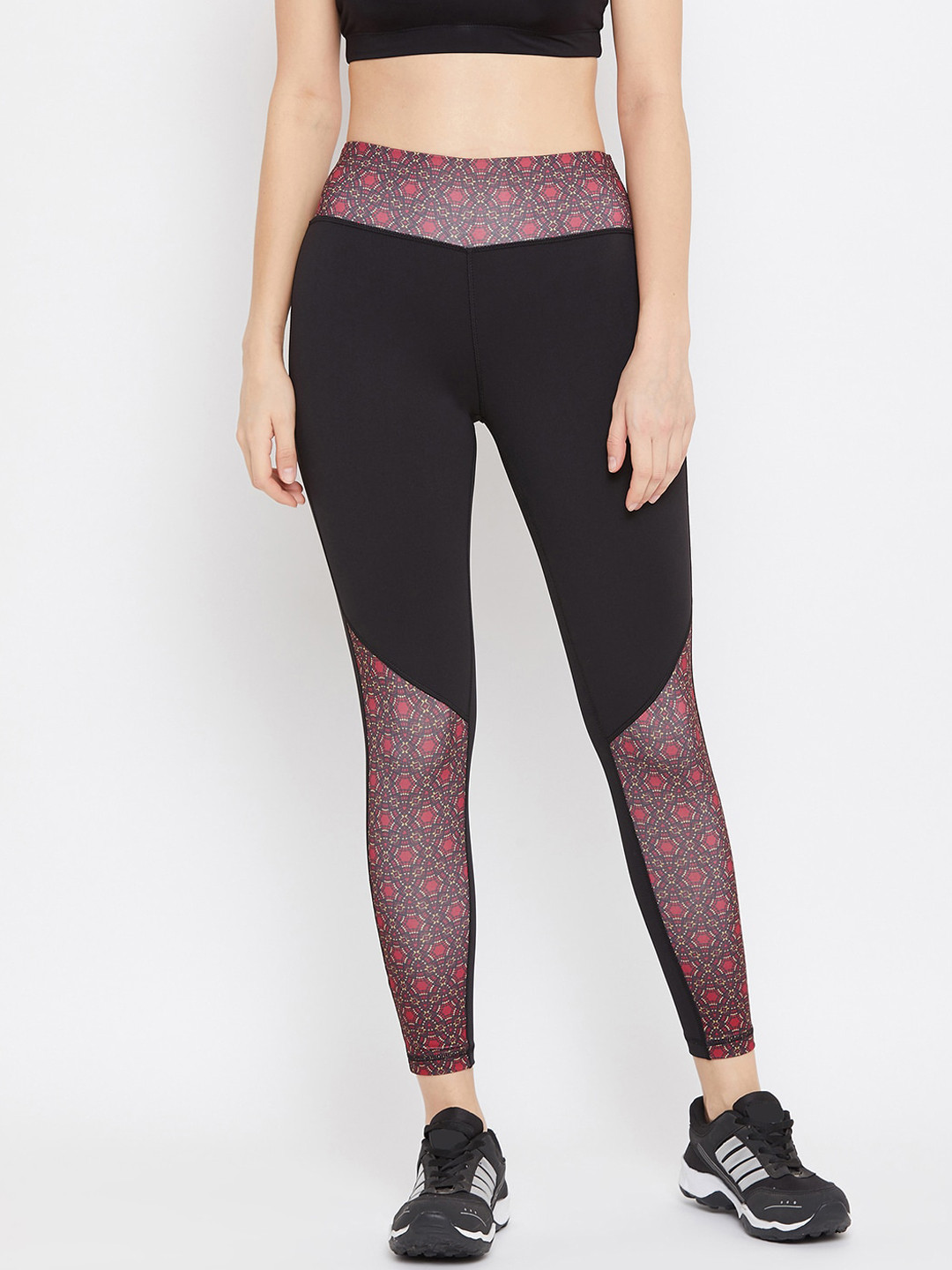 JUMP USA Women Black & Red Printed e-Dry Training Tights