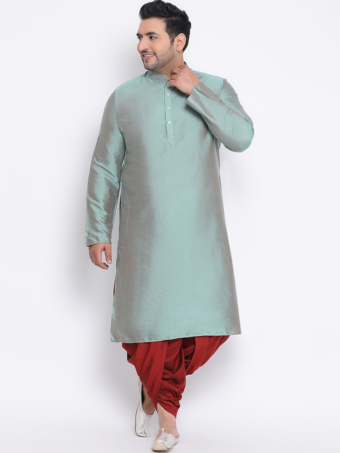 KISAH PLUS Men Teal Blue & Maroon Solid Kurta with Dhoti Pants