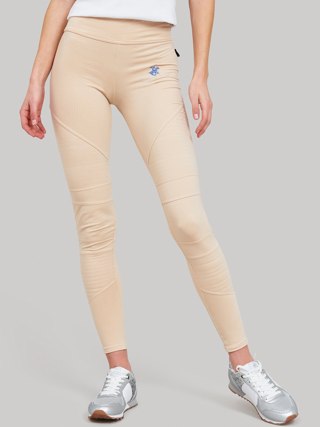 Beverly Hills Polo Club Women Beige Solid Ankle Length Leggings