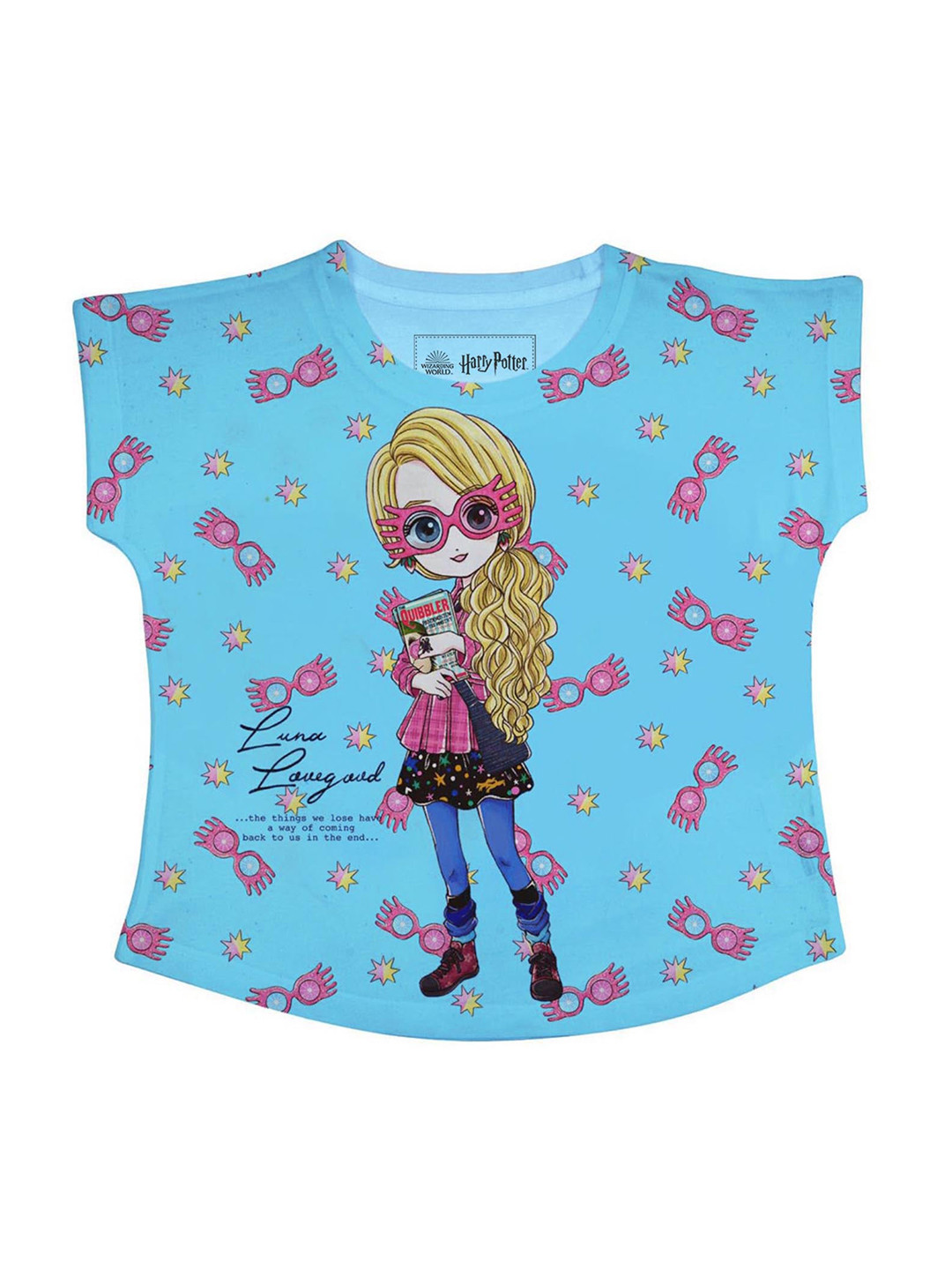 Harry Potter Blue & Pink Harry Potter Printed Printed Regular Top
