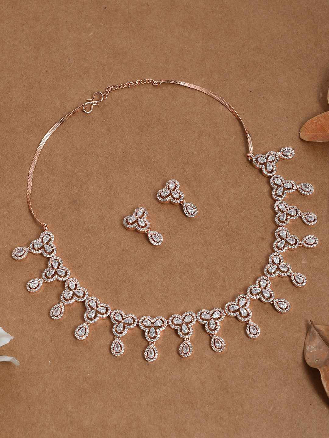 Silvermerc Designs Rose Gold-Plated AD-Studded Jewellery Set