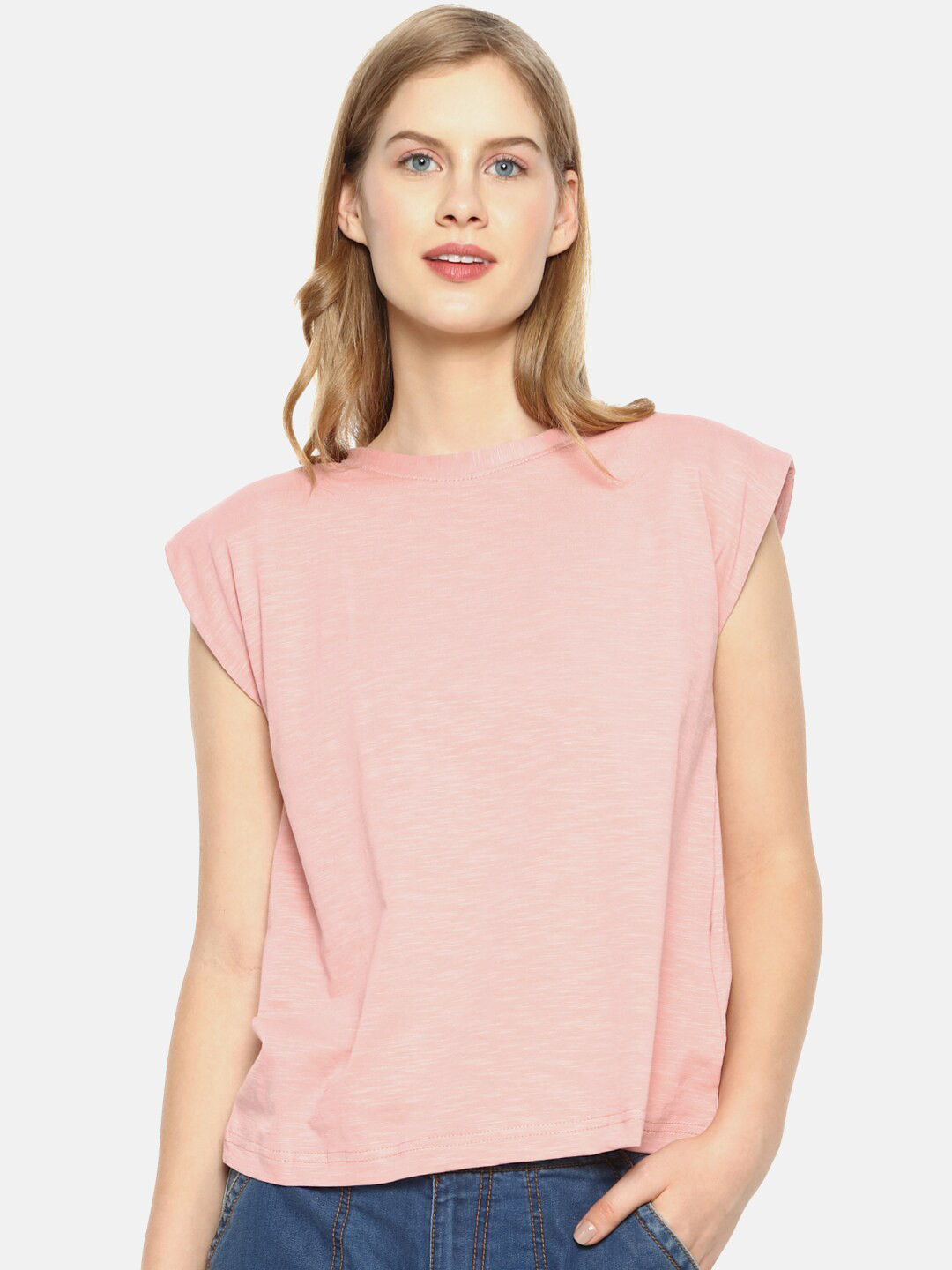 Campus Sutra Pink Solid Pure Cotton Casual Top