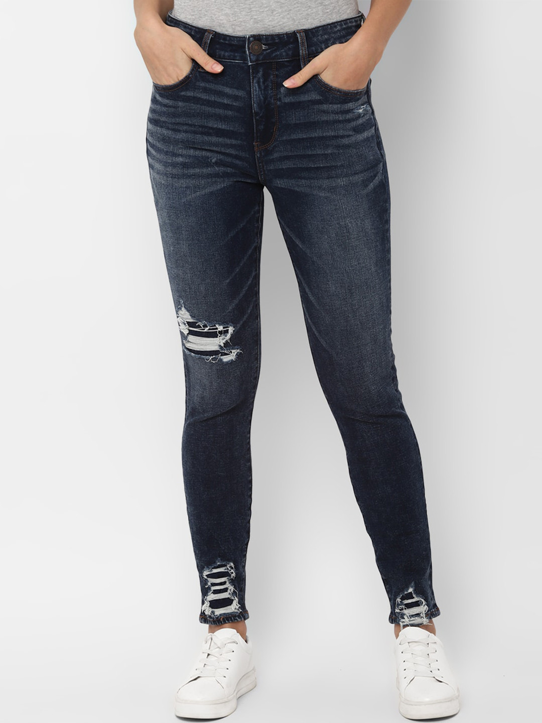 AMERICAN EAGLE OUTFITTERS Women Blue Slim Fit High-Rise Mildly Distressed Jeans