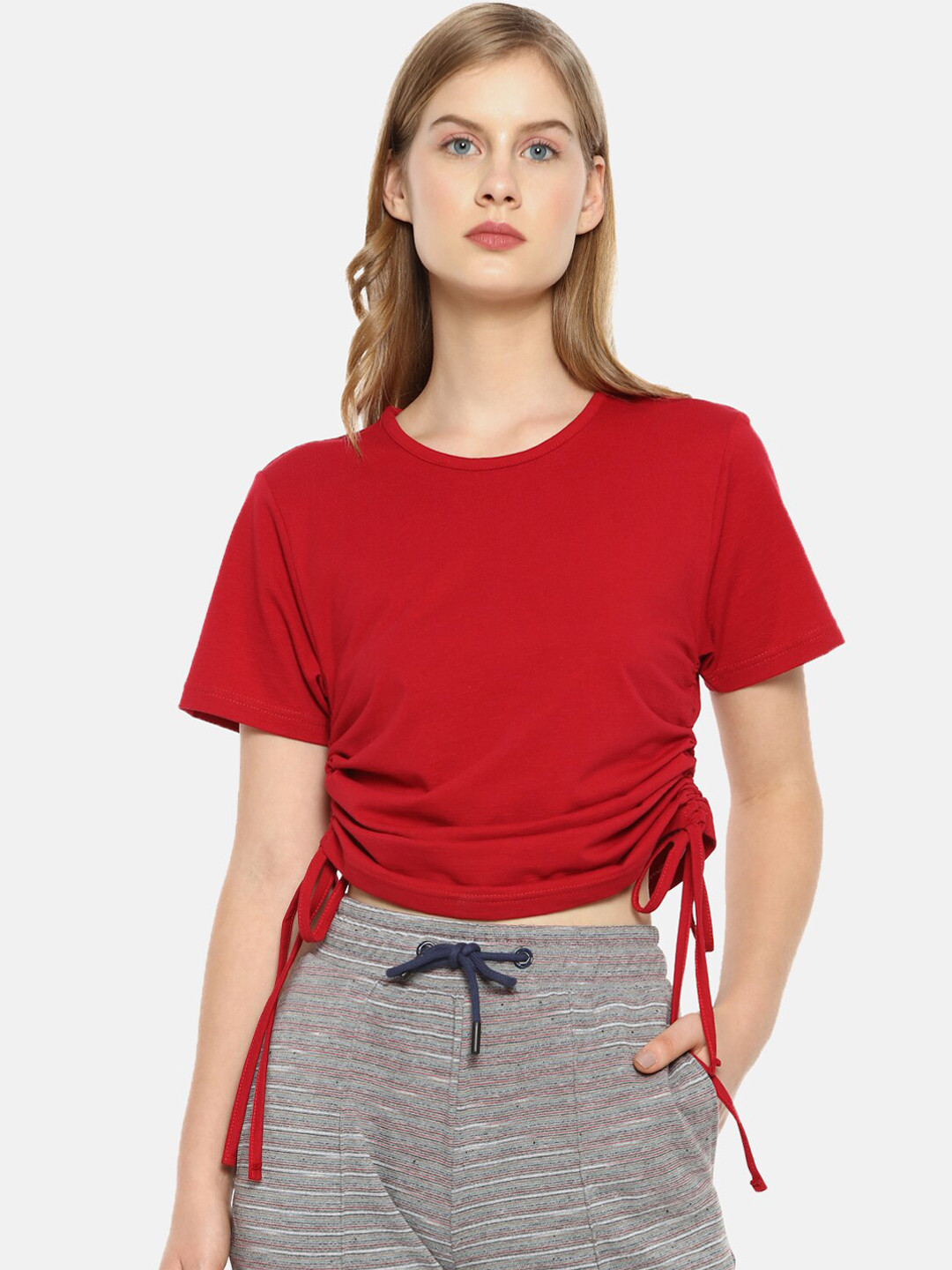 Campus Sutra Red Pure Cotton Regular Crop Top