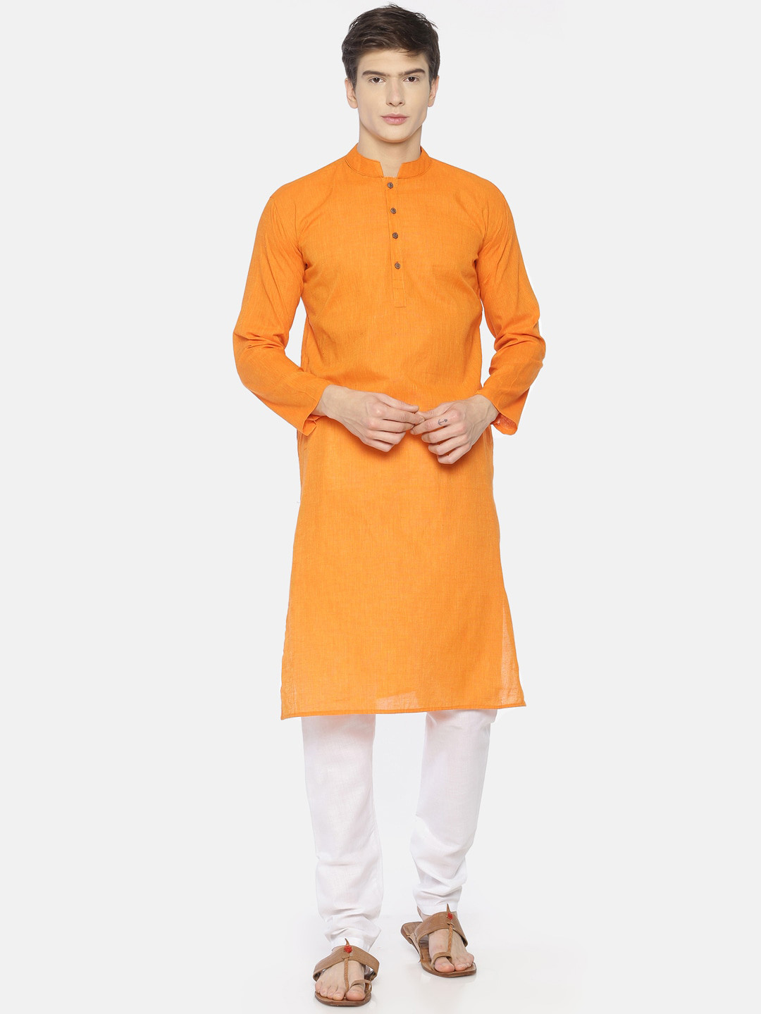 PAROKSH Men Orange Handloom Kurta