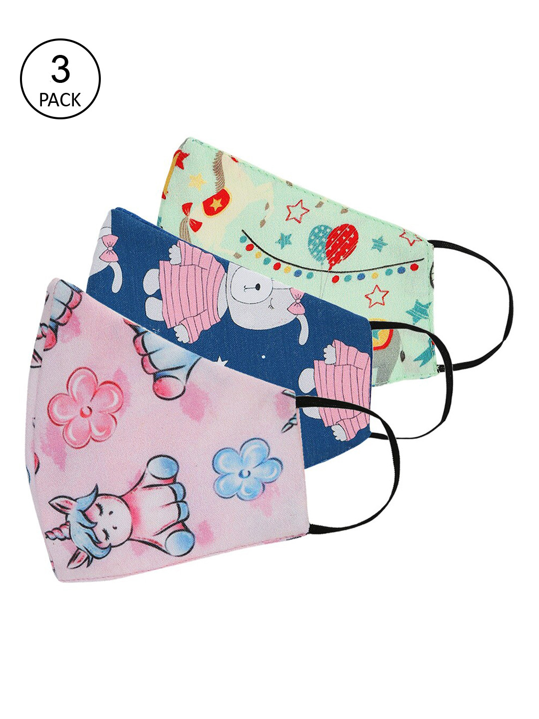 Tossido Kids Pack Of 3 Printed 3-Ply 100% Cotton Cloth Masks