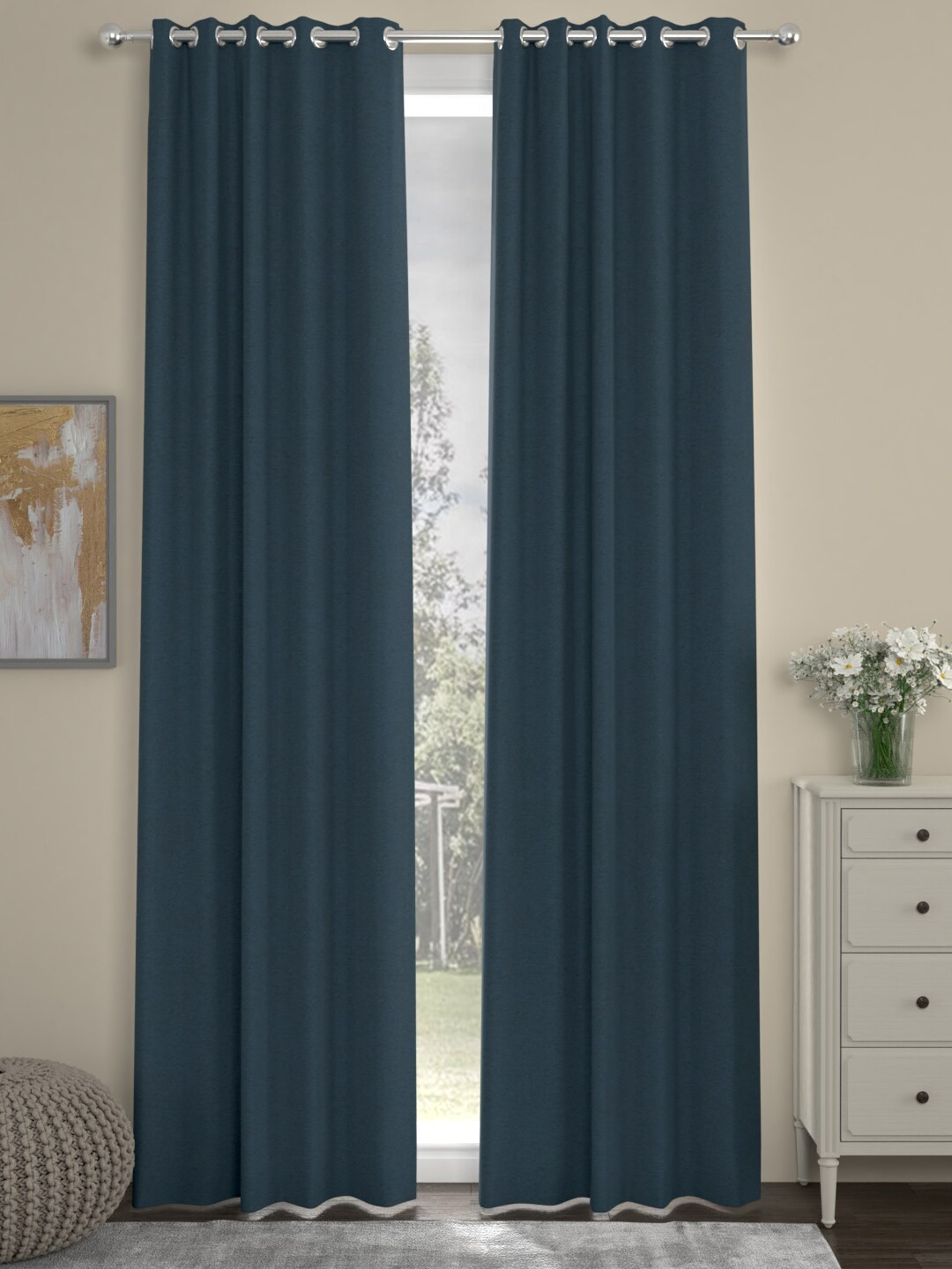 ROSARA HOME Set of 2 Navy Blue Long Door Velvet Curtains