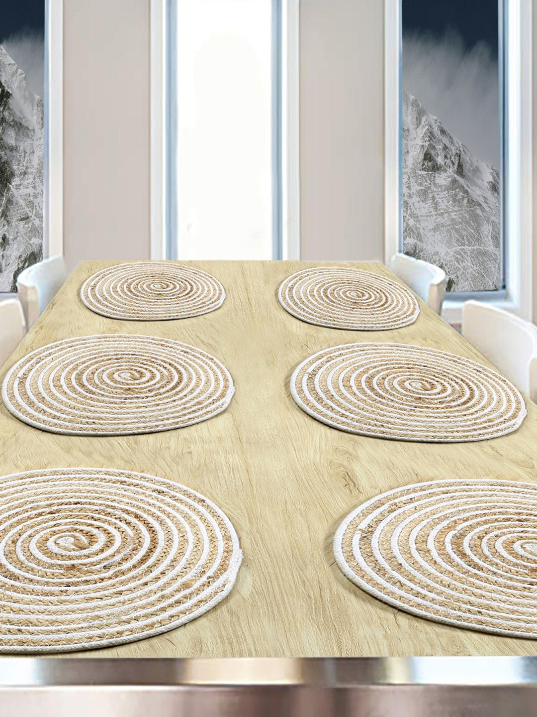 BELLA TRUE Set Of 6 Beige & White Striped Table Placemats