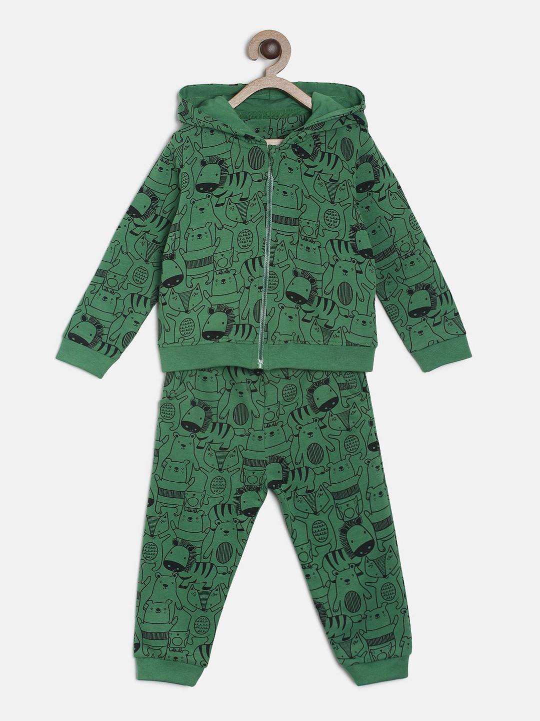 MINI KLUB Boys Green & Black Conversational Print Cotton Tracksuit