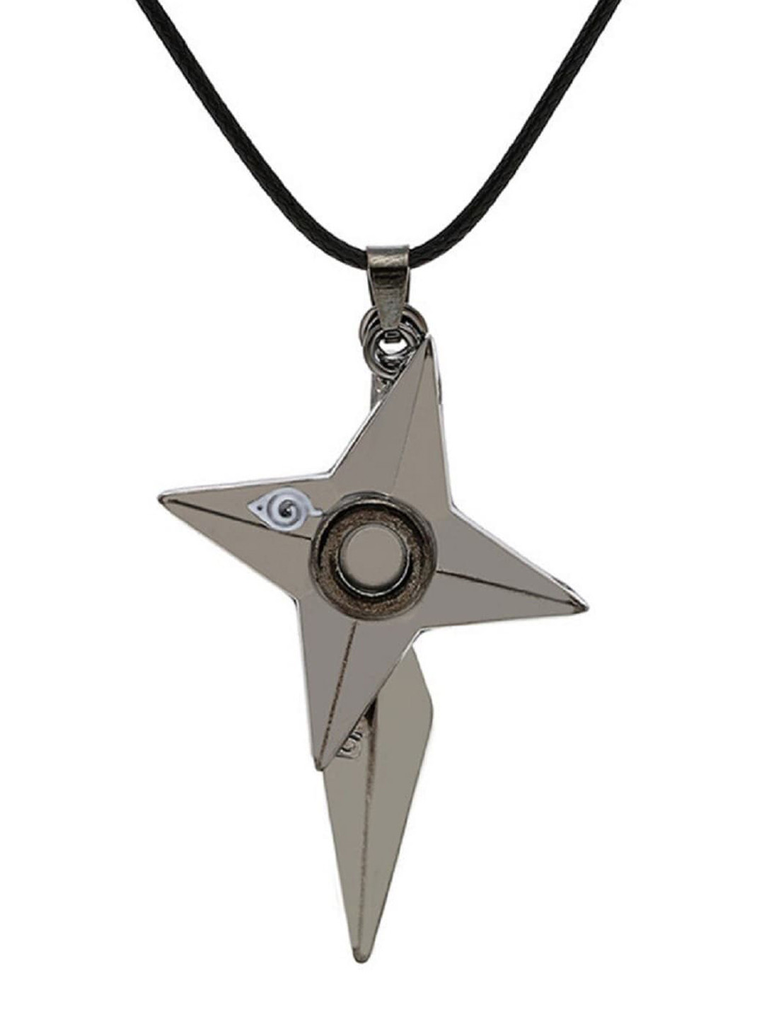 OOMPH Men Silver-Toned & Black Ninja Spear & Shield Handcrafted Pendant with Chain