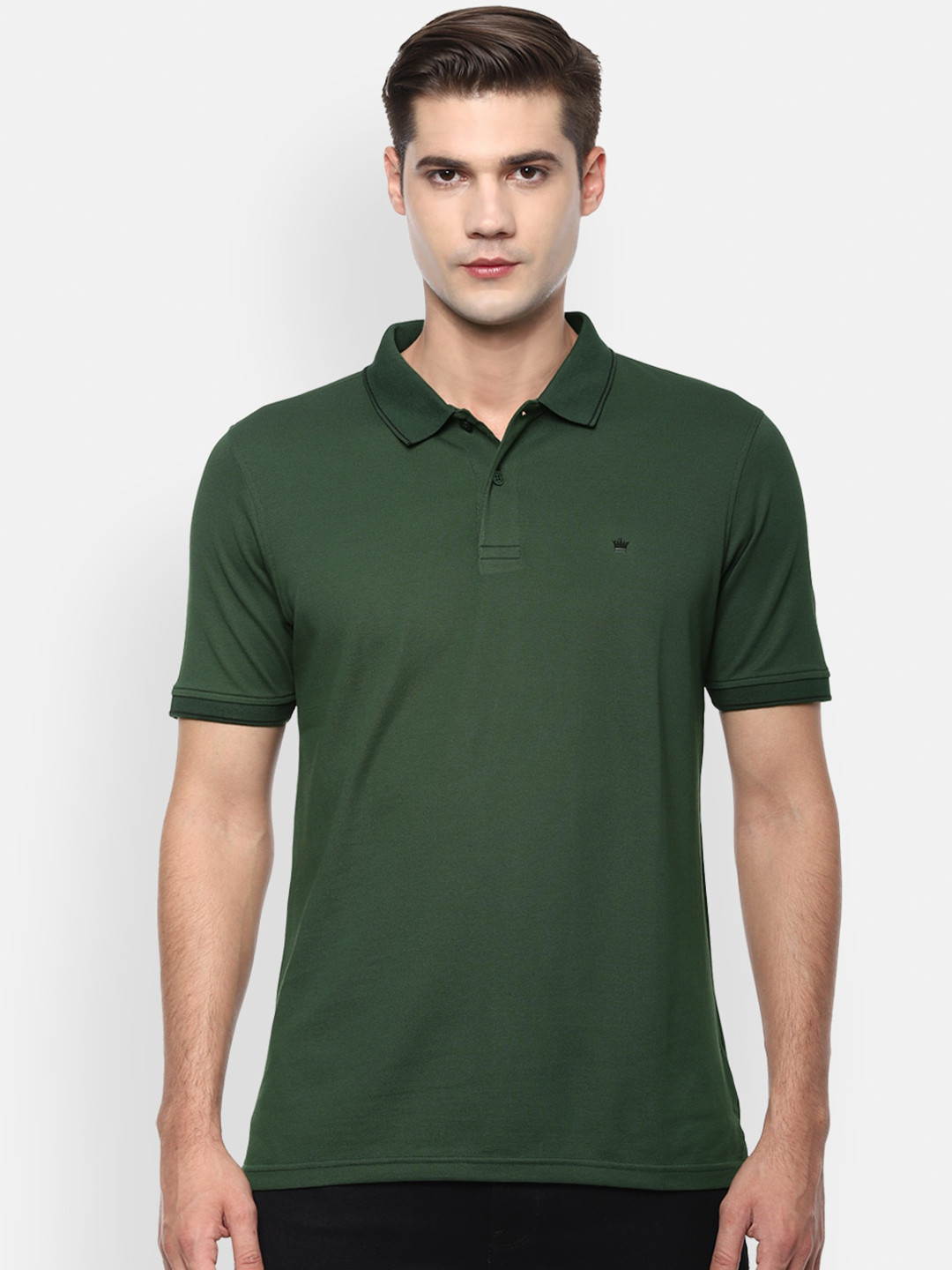 Louis Philippe Men Green Solid Polo Collar T-shirt